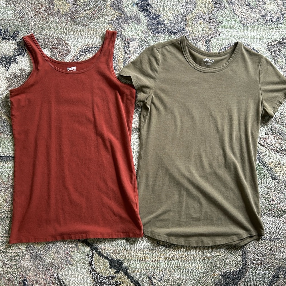 LOT of 2: Duluth trading no yank tank rust & BCG short sleeve tee olive green